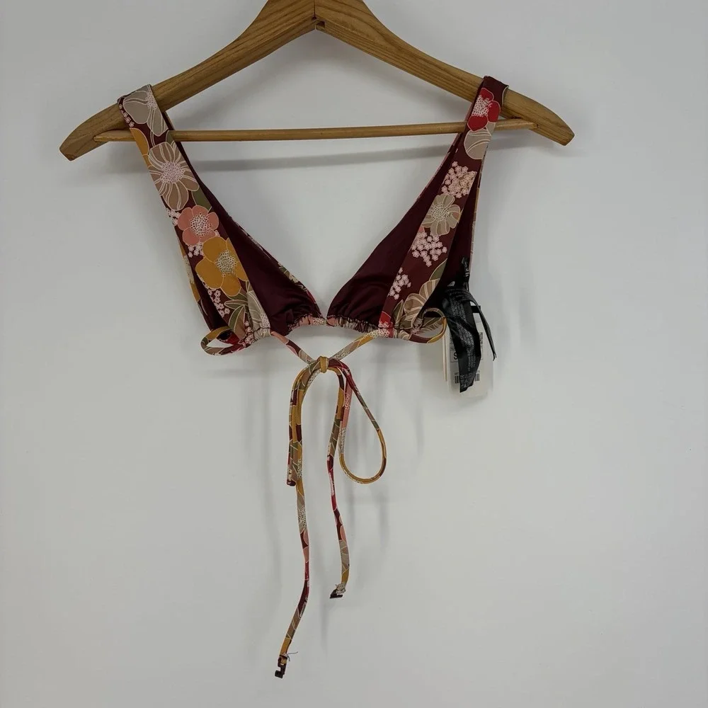 Zara Bikini Top S Retro Colorful String Halter Swimsuit Swim Beach Artsy Grunge